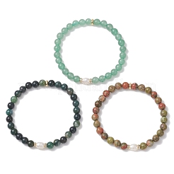 Pulsera elástica de cuentas redondas de ágata musgosa natural&nbsp;BJEW-JB13056
