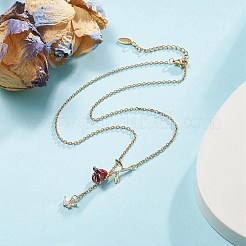 Legierung Emaille Rose mit Schmetterling Lariat Halsketten mit 304 Edelstahlketten&nbsp;NJEW-JN04321