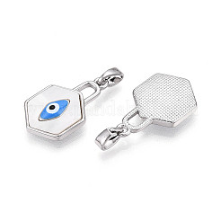Pendentifs hexagonaux en coquillage naturel pavé de laiton&nbsp;KK-N258-06P