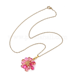 Colliers pendentifs en perles de verre faites à la main avec des fleurs&nbsp;NJEW-MZ00096-01