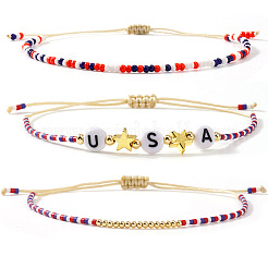 3 Stück 3 Stile Unabhängigkeitstag Glassamen & Harz Perlen geflochtene Perlen Armband Set für Frauen&nbsp;IL7926