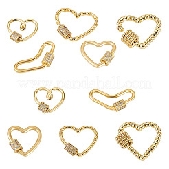5 Stück 5 Stil Messing Micro Pave klare Zirkonia Schraubkarabiner Verschluss Charms&nbsp;ZIRC-TA0002-17