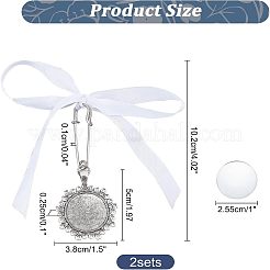 2 spilla con ciondolo a forma di fiore rotondo piatto in lega con fiocco in nastro di raso&nbsp;HJEW-FH0001-21