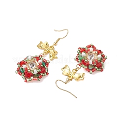 Weihnachtsmotiv Blumen-Ohrringe aus Glasperlen für Damen&nbsp;EJEW-MZ00205