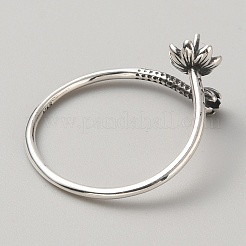 925 Ringfassungen aus Sterlingsilber im offenen Manschettendesign mit Perlensitz&nbsp;STER-WH0016-09AS