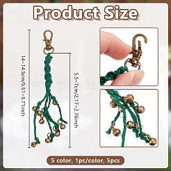 5 breloque clochette en laiton bicolore avec pendentif en corde de jute&nbsp;HJEW-OC00356