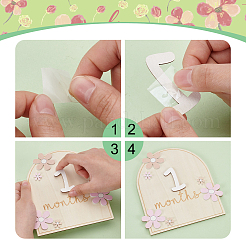 Cartes d'étape mensuelles pour bébé en bois de fleurs avec points de colle&nbsp;DIY-WH0569-42