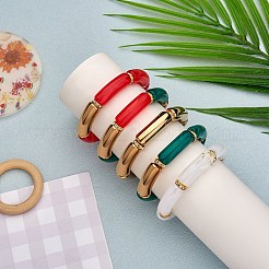 5 stücke 5 farben acryl gebogene rohr stretch armbänder set&nbsp;BJEW-SW00069