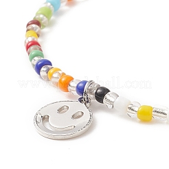 Braccialetto elasticizzato con perline di semi colorati con ciondoli in ottone per donna&nbsp;BJEW-JB09218-01
