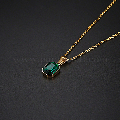 Halskette mit rechteckigem Glasanhänger und goldenen Edelstahlketten&nbsp;ZR6442