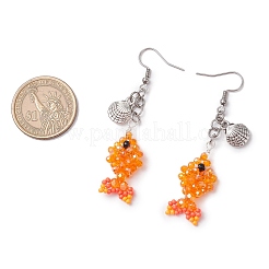 Boucles d'oreilles pendantes en forme de poisson avec perles de verre en acier inoxydable 304 en forme de coquillage&nbsp;EJEW-MZ00436-01