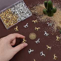 100 Stück 2 Farben tibetischen Stil Legierung Pferd Verbinder Stecker Charms&nbsp;FIND-PH0059-96