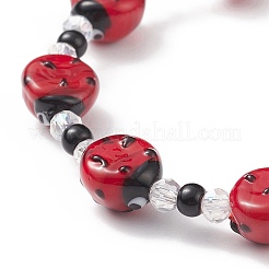 Lampwork coccinella septempunctata & bracelet extensible en perles de verre&nbsp;BJEW-TA00175