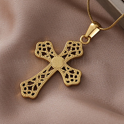 Colliers pour femmes avec pendentif croix creuse en acier inoxydable 304 et verre transparent&nbsp;CZ9498