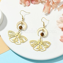Ohrhänger aus Messing mit Mond und Schmetterling&nbsp;EJEW-TA00374