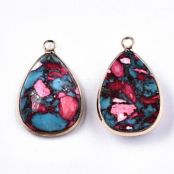 Teardrop montierte synthetische Türkis und natürliche Regalite / Imperial Jaspis Anhänger&nbsp;G-N330-20B