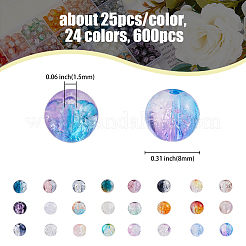 600 pz 24 colori perline di vetro craquelé trasparente&nbsp;GLAA-BC0001-26