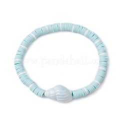 Braccialetti elastici con perline heishi in argilla polimerica fatti a mano e rotondi piatti&nbsp;BJEW-JB11711-01