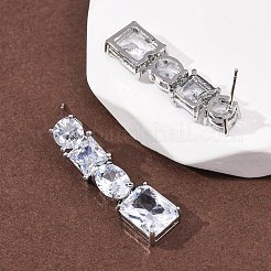 Boucles d'oreilles rectangulaires en laiton micro pavé de zircones cubiques&nbsp;EJEW-C174-06P