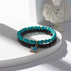 Stretch-Armbänder-Set aus natürlichen Kokosnuss- und synthetischen türkisfarbenen (gefärbten) Perlen&nbsp;BJEW-JB07168