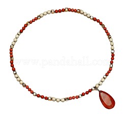 Colgante de lágrima plana de jaspe rojo natural con gemas redondas y cuentas de vidrio cúbicas&nbsp;FS-WG9FE58-05