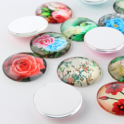 Blume gedruckt Glas Cabochons&nbsp;GGLA-A002-10mm-BB