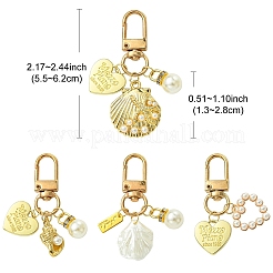 Décoration pendentif en forme de cœur et de coquille en alliage et plastique abs&nbsp;HJEW-YW00027-01