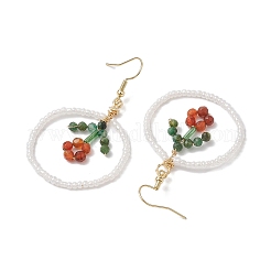 Orecchini pendenti con perle di semi di vetro fiore&nbsp;EJEW-MZ00148-02
