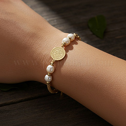 Armbänder aus Imitationsperlen und Messing mit geflochtenem Motiv des Heiligen Benedikt&nbsp;KP6024