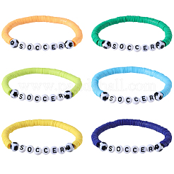 12 ensemble de bracelets extensibles en argile polymère et perles acryliques de 12 couleurs&nbsp;BJEW-GF0001-34