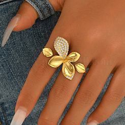 Bagues ouvertes en laiton avec micro pavé de zircones cubiques pour femmes&nbsp;NF0873