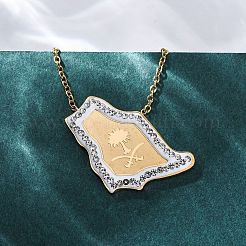 Colliers avec pendentif en acier inoxydable 304 et strass en cristal représentant la carte du pays de l'Arabie saoudite&nbsp;NJEW-R026-08G