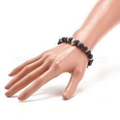 Rundes Stretch-Armband aus natürlichem Lavagestein mit Legierungsschädel&nbsp;BJEW-JB07865-01