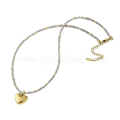 Collier pour femme avec pendentif cœur « Je t’aime » en acier inoxydable 304 et perles de verre gris facettées.&nbsp;NJEW-F370-01B-G