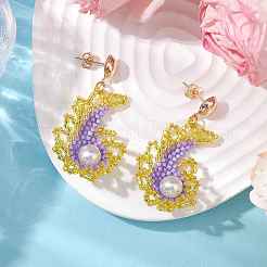 Pendientes colgantes con forma de caracola y cuentas de semillas de vidrio y perlas de vidrio para mujer&nbsp;EJEW-MZ00269-02