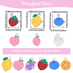 60 pièce 6 styles de breloques en alliage émaillé en forme de fruits&nbsp;ENAM-SC0007-55