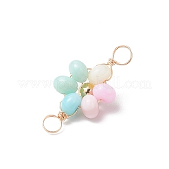 Ciondolo connettore a forma di fiore color arcobaleno avvolto in filo di rame naturale di conchiglia d'acqua dolce tinta&nbsp;PALLOY-JF03768-02