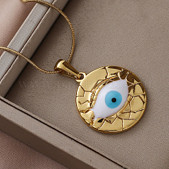 Collar con colgante de ojo malvado blanco esmaltado de acero inoxidable 304&nbsp;VB8803