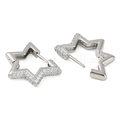 Orecchini a cerchio con stella in ottone placcato a cremagliera con micro pavè di zirconi cubici&nbsp;EJEW-Z059-15P