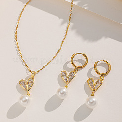 Collana con ciondolo a forma di cuore in acciaio chirurgico 316l e zirconi cubici trasparenti e perle di plastica e orecchini a cerchio per donna&nbsp;FS-WG3CC1B-01