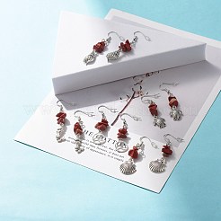 Orecchini pendenti con perline di diaspro rosso naturale&nbsp;EJEW-JE04890-06