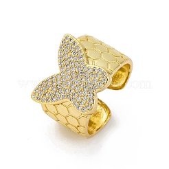 Mikropavé-Manschettenringe aus klarem Zirkonia aus Messing für Damen&nbsp;RJEW-H248-08G-02