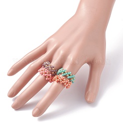 4pcs 4 Farben Glas Saatperlen geflochtene Fingerringe Set für Frauen&nbsp;RJEW-JR00419