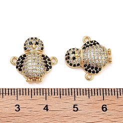 Breloques de connecteur de pingouin de zircone cubique clair et noir de micro pavé en laiton de placage de support&nbsp;KK-Z064-41G