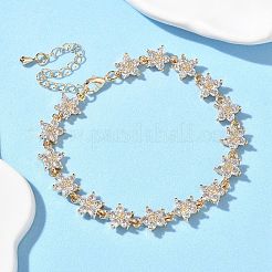 Blumen-Gliederarmbänder mit Zirkonia&nbsp;BJEW-L711-03G-08