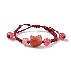 Braccialetti di perline di resina con testa di gatto&nbsp;BJEW-L701-02A