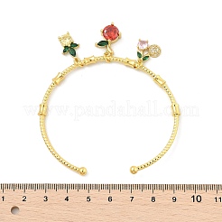 Messing-Armreifen mit Mikropflaster und Zirkonia-Fruchtanhänger für Damen&nbsp;BJEW-Z089-05G