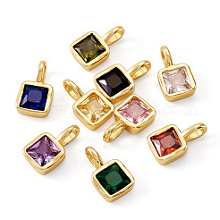 9 Stück 9 Farben quadratische Messing Micro Pave Zirkonia Charms&nbsp;KK-TA0008-31