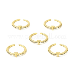 Anello a polsino aperto con lettera iniziale in zirconia cubica trasparente&nbsp;RJEW-H120-09G-T