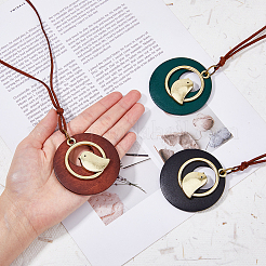 3 collier rond plat en alliage de 3 couleurs avec pendentif oiseau et cordons en faux daim&nbsp;NJEW-FI0001-30